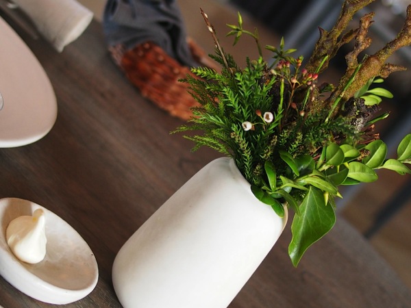 The first dish sits at the table in disguise as a beautiful table decoration. In the vase were twig-like sticks of crispy malt flatbread, dusted with juniper. Pluck them out of the vase and smother them with crème fraîche. The adventure begins.